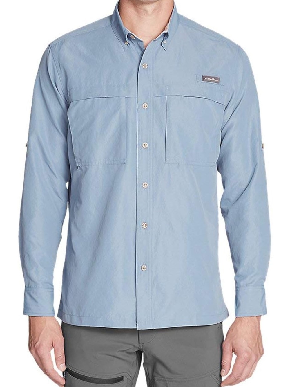 Eddie Bauer Men's Long-Sleeve Ripstop Guide Shirt in Chambray Blue size Large